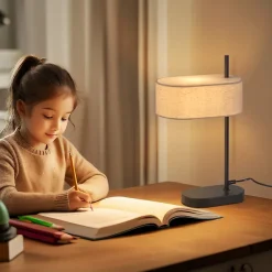 NETTLIFE Lampe de chevet chambre lampe de table vintage - 44,5cm E14 lin noir avec interrupteur rétro