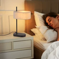 NETTLIFE Lampe de chevet chambre lampe de table vintage - 44,5cm E14 lin noir avec interrupteur rétro