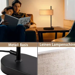 NETTLIFE Lampe de chevet chambre lampe de table vintage - 44,5cm E14 lin noir avec interrupteur rétro