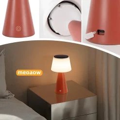 Nettlife lampe de table à batterie solaire lampe de chevet led sans fil 3600mha rechargeable tactile dimmable lampe rouge