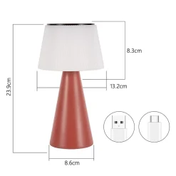 Nettlife lampe de table à batterie solaire lampe de chevet led sans fil 3600mha rechargeable tactile dimmable lampe rouge