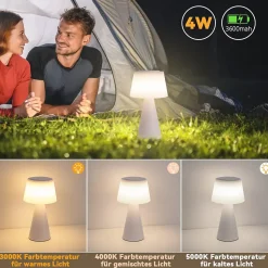 Nettlife lampe de table à piles, lampe de chevet led - 3600mha sans fil, lampe tactile à intensité variable avec batterie blanche