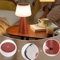 Nettlife lampe de table à piles, lampe de chevet led - 3600mha sans fil, lampe tactile à intensité variable avec batterie