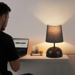 NETTLIFE Lampe de table de chevet lot de 2 avec câble noire petite tissu design moderne