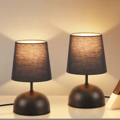 NETTLIFE Lampe de table de chevet lot de 2 avec câble noire petite tissu design moderne