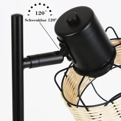 NETTLIFE lampe de table lampe de chevet vintage lampe rétro salon noir en rotin métal E27