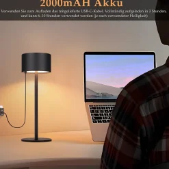 Nettlife lampe de table led sans fil : lampe de table tactile à intensité variable avec 3 températures de couleur