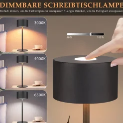 Nettlife lampe de table led sans fil : lampe de table tactile à intensité variable avec 3 températures de couleur