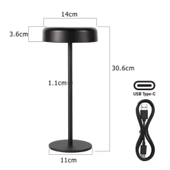 Nettlife lampe de table led solaire sans fil rechargeable tactile à intensité variable noire 3 600 mha avec batterie usb