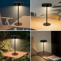 Nettlife lampe de table led solaire sans fil rechargeable tactile à intensité variable noire 3 600 mha avec batterie usb