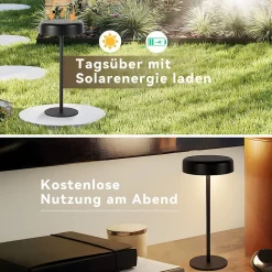 Nettlife lampe de table led solaire sans fil rechargeable tactile à intensité variable noire 3 600 mha avec batterie usb