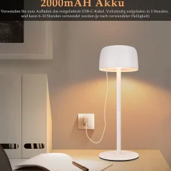 Nettlife lampe de table led sans fil, lampe de chevet à réglage continu avec batterie