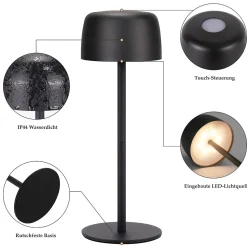 Nettlife lampe de table led sans fil, lampe de chevet à réglage continu avec batterie