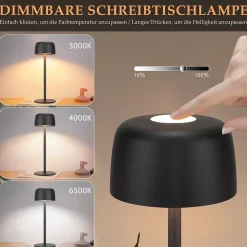 Nettlife lampe de table led sans fil, lampe de chevet à réglage continu avec batterie