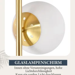 NETTLIFE lampe de table lampe de chevet moderne industrielle dorée 2 ampoules avec interrupteur design métal en verre blanc E27