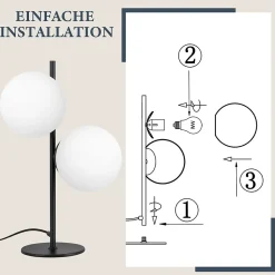 NETTLIFE Lampe de Table Lampe de Chevet Noire Salon E27 Design Moderne Verre Industriel Vintage Métal 2 Ampoules