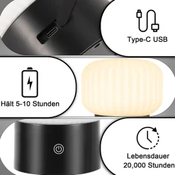 NETTLIFE lampe de table LED sans fil lampe de chevet tactile rechargeable USB, blanche, dimmable, IP44