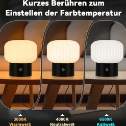 NETTLIFE lampe de table LED sans fil lampe de chevet tactile rechargeable USB, blanche, dimmable, IP44