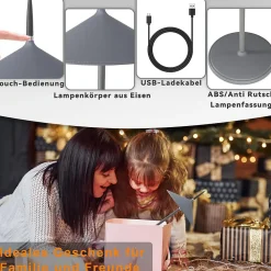 Nettlife lampe de table sans fil lampe de chevet batterie lot de 2 lampes de table led 1800mha rechargeable dimmable gris ip44