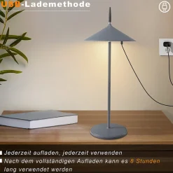 Nettlife lampe de table sans fil lampe de chevet batterie lot de 2 lampes de table led 1800mha rechargeable dimmable gris ip44