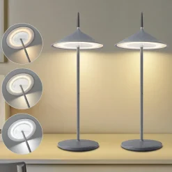 Nettlife lampe de table sans fil lampe de chevet batterie lot de 2 lampes de table led 1800mha rechargeable dimmable gris ip44