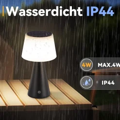 Nettlife lampe de table solaire à batterie, lampe de chevet led sans fil 3600mha rechargeable tactile dimmable lampe noire