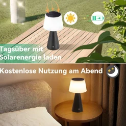 Nettlife lampe de table solaire à batterie, lampe de chevet led sans fil 3600mha rechargeable tactile dimmable lampe noire