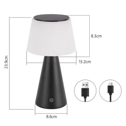 Nettlife lampe de table solaire à batterie, lampe de chevet led sans fil 3600mha rechargeable tactile dimmable lampe noire