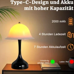 Nettlife Lampe de Table Sans Fil - Lampe Chevet LED Noire Tactile Dimmable, Rechargeable USB, Moderne pour Salon Chambre