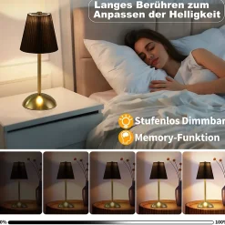 Nettlife Lampe de Table Sans Fil Lot de 2 - Lampe Chevet LED Tactile Dimmable, USB Rechargeable, Abat-jour Tissu, Design Moderne