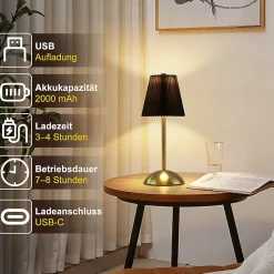 Nettlife Lampe de Table Sans Fil Lot de 2 - Lampe Chevet LED Tactile Dimmable, USB Rechargeable, Abat-jour Tissu, Design Moderne