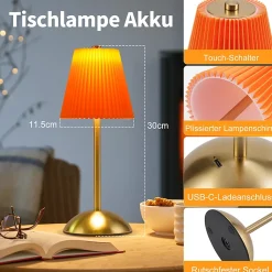 Nettlife Lampe de Table Sans Fil Lot de 2 - Lampe Chevet Tactile Dimmable, 3 Couleurs, Abat-jour Tissu, Rechargeable USB, Chambre