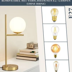 NETTLIFE lampe de table salon moderne de chevet - en verre blanc douille E27 industrielle avec interrupteur pour chambre bureau