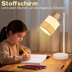 Nettlife Lampe de Table Vintage Bois - Lampe Chevet Tissu E14 Câble, Pivotante Rustique Rétro pour Chambre Bureau (Sans Ampoule)