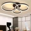 NETTLIFE Lampe plafond LED noire réglable, 82cm, avec télécommande, 74W, design 3 anneaux en acryl