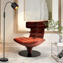 NETTLIFE Lampe sur pied salon vintage noire, lampadaire moderne en tissu , interrupteur basculant E14, sans ampoule.