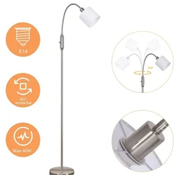 NETTLIFE Lampe sur pied salon vintage noire, lampadaire moderne en tissu , interrupteur basculant E14, sans ampoule.