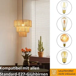 NETTLIFE Lampe suspendue table à manger suspension salon suspension bohème en rotin 35cm suspendue 1 ampoule