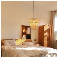 NETTLIFE Lampe suspendue table à manger suspension salon suspension bohème en rotin 35cm suspendue 1 ampoule