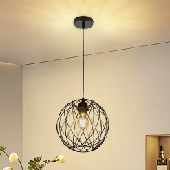 NETTLIFE Lampe suspendue noire ronde - Lampe suspendue vintage E27 Lampe suspendue rétro industrielle lampe de table