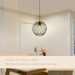 NETTLIFE Lampe suspendue noire ronde - Lampe suspendue vintage E27 Lampe suspendue rétro industrielle lampe de table