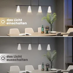 NETTLIFE Lampe suspendue table à manger lampe de table à manger 4 ampoules en métal blanc GU10 noir industriel sans ampoule