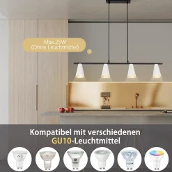 NETTLIFE Lampe suspendue table à manger lampe de table à manger 4 ampoules en métal blanc GU10 noir industriel sans ampoule