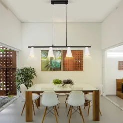 NETTLIFE Lampe suspendue table à manger lampe de table à manger 4 ampoules en métal blanc GU10 noir industriel sans ampoule