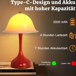 Nettlife Lampe Table Sans Fil LED - Lampe Chevet Tactile, Rouge Forme Chapeau, USB Rechargeable, Veilleuse Salon Chambre