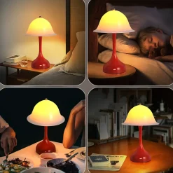Nettlife Lampe Table Sans Fil LED - Lampe Chevet Tactile, Rouge Forme Chapeau, USB Rechargeable, Veilleuse Salon Chambre