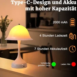 Nettlife Lampe Table Sans Fil LED Blanche - Chevet Tactile Dimmable 3 Couleurs, USB Rechargeable, Moderne Salon Chambre