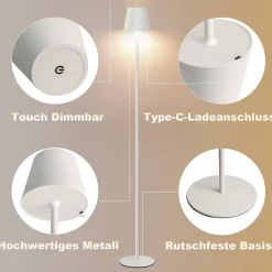 NETTLIFE LED Lampadaire Noir Moderne Dimmable 125cm 3 températures de couleur USB Salon