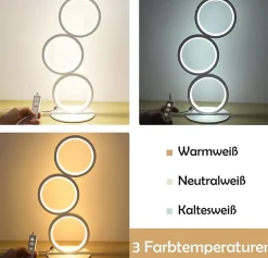NETTLIFE LED lampe de table dimmable lampe de chevet tactile design moderne anneau en métal blanc aluminium étude