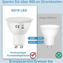 NETTLIFE Lot de 10 ampoules LED GU10 Blanc Froid L'ampoule LED 6W 5000K remplace une 60W économie d'énergie non dimmable Paquet